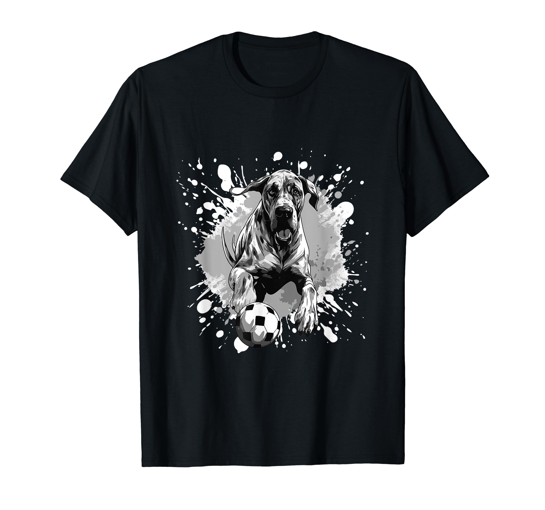 Great Dane Dog Playing Soccer Sports T-Shirt - Casual Everyday Wear Unisex