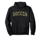 Camo Soccer Camourflage Varsity Text Hoodie - Aesthetic Graphic for Adults