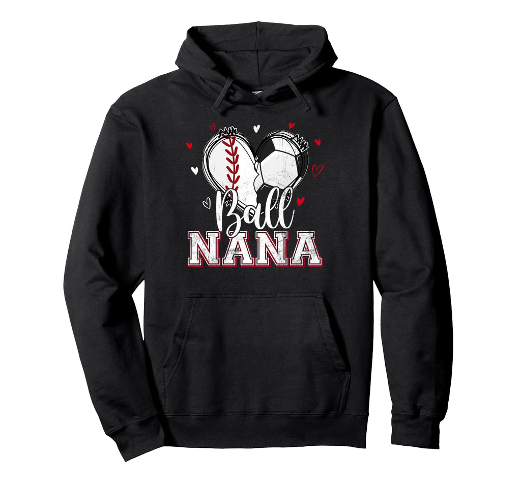 Ball Nana Baseball Soccer Heart Nana Hoodie - Trendy Graphic for Adults