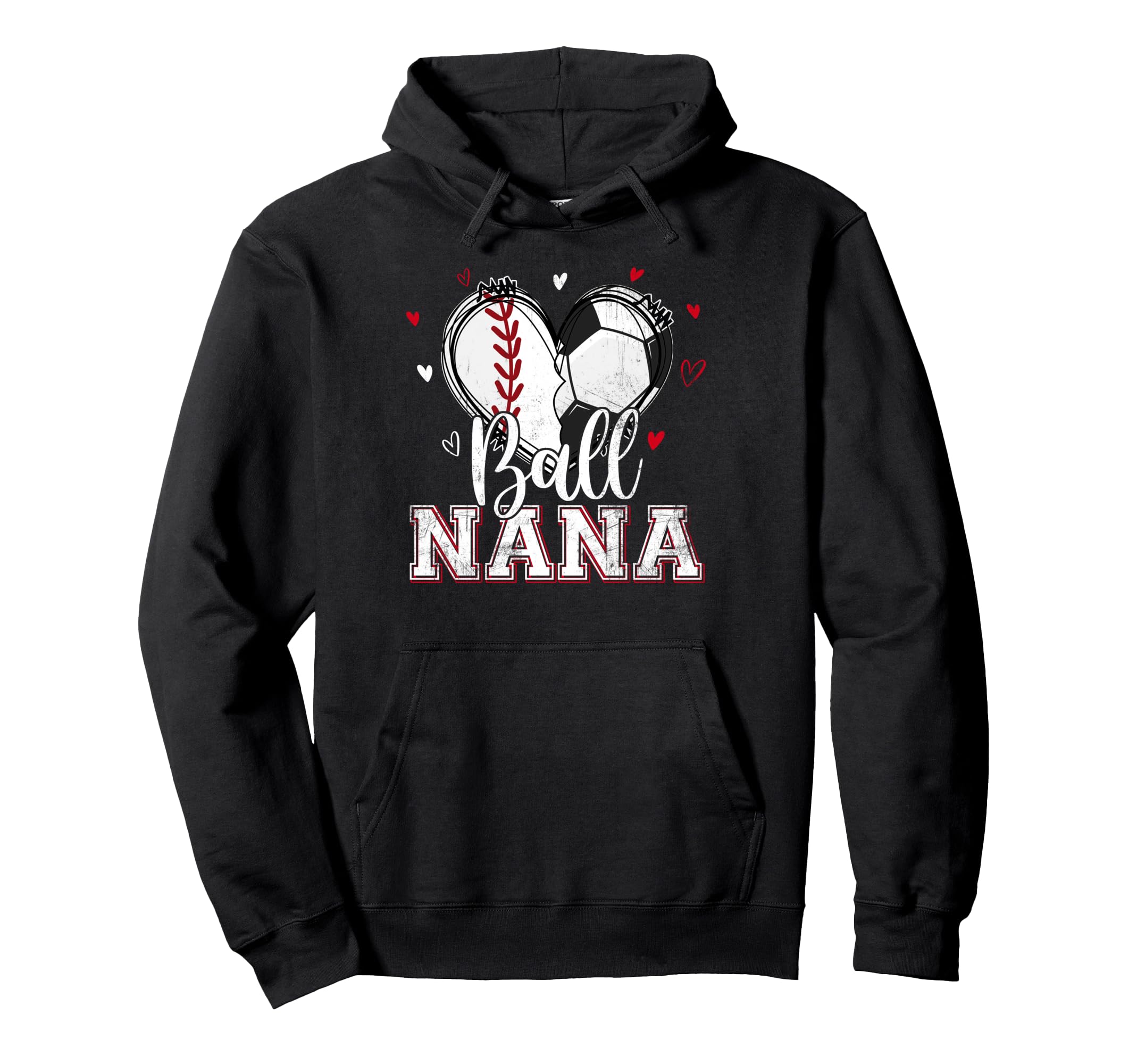 Ball Nana Baseball Soccer Heart Nana Hoodie - Trendy Graphic for Adults