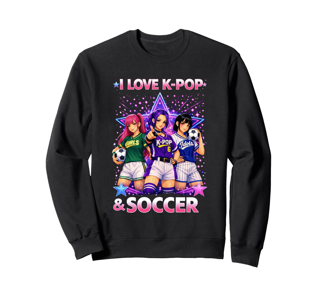 I Love K Pop And Soccer Sweatshirt - Aesthetic Graphic for Adults