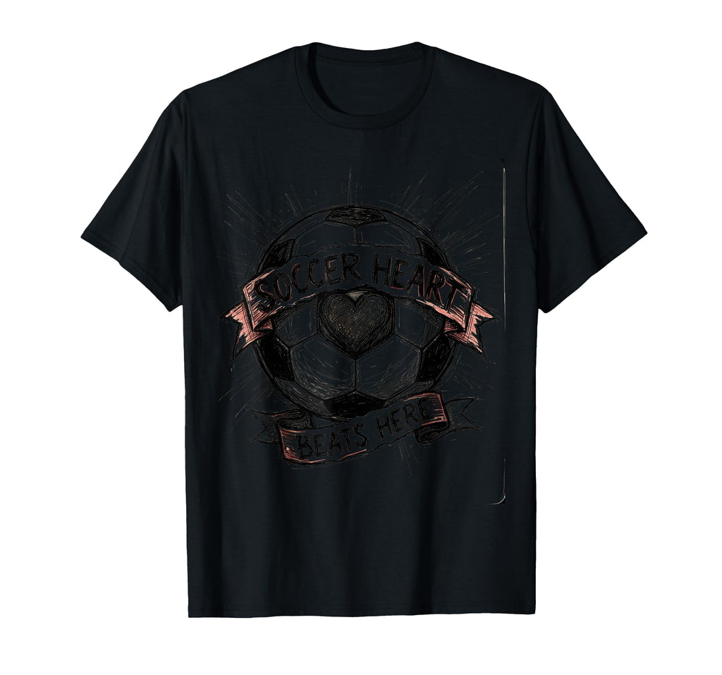 Soccer Heart Beats Here Soccer T-Shirt - Custom Art Print Unisex