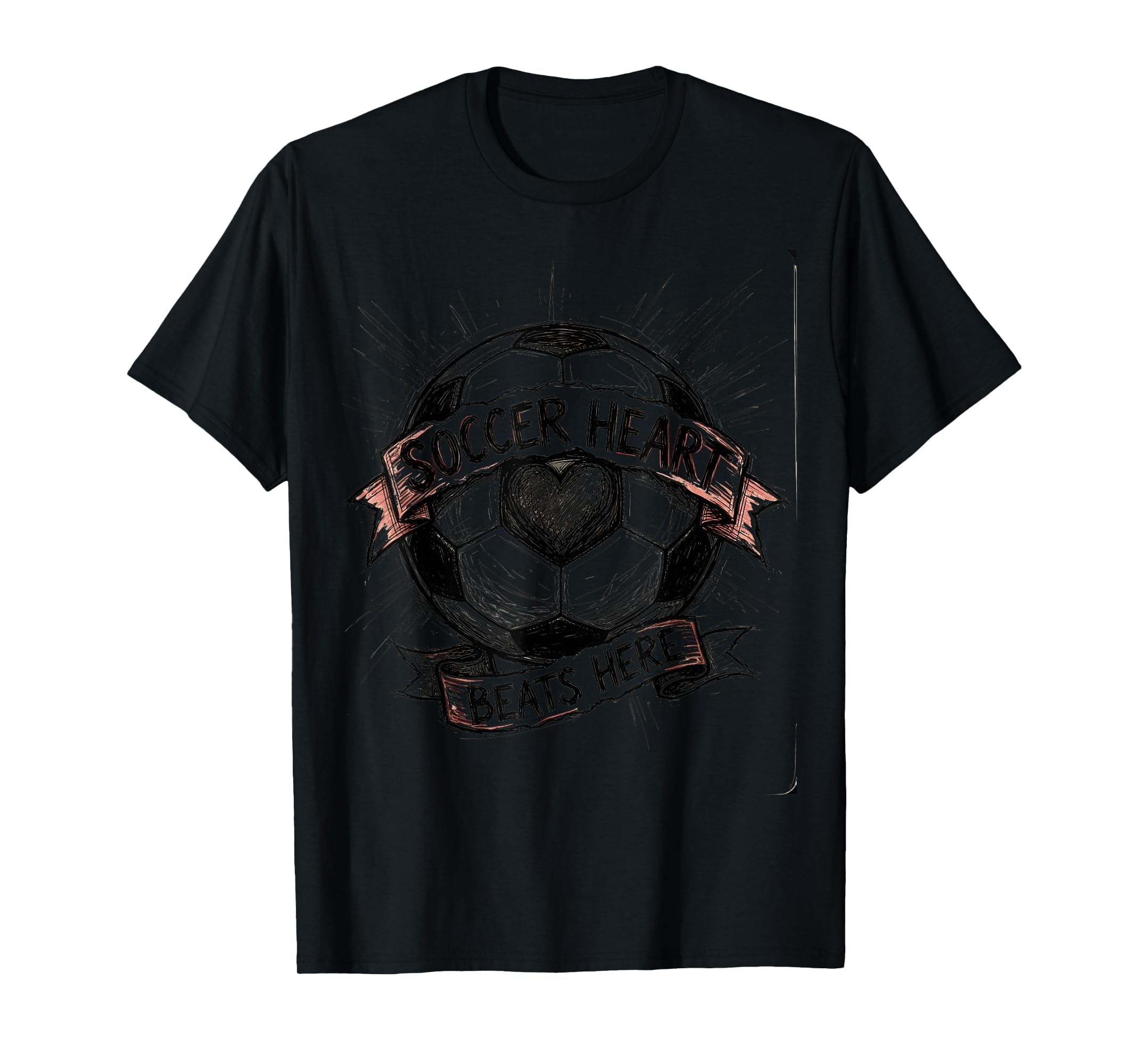 Soccer Heart Beats Here Soccer T-Shirt - Custom Art Print Unisex