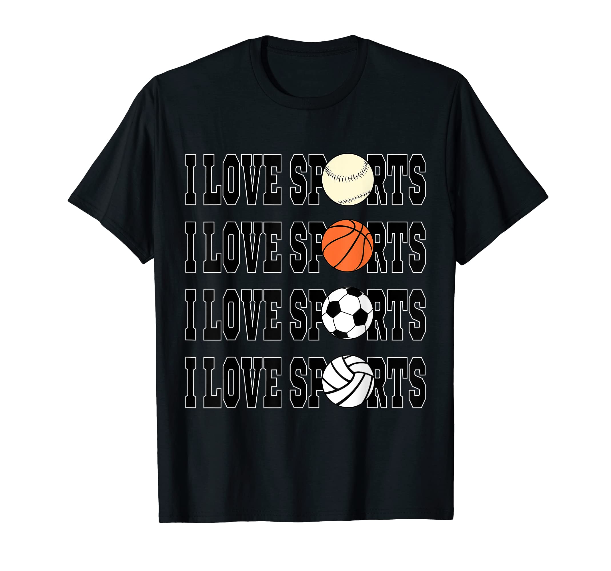I Love Sports Soccer Basketball Baseball T-Shirt - Trendy Graphic Unisex
