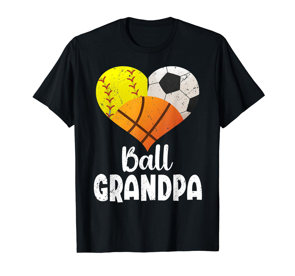 Ball Grandpa Heart Softball Soccer T-Shirt - Fun Novelty Design for Adults