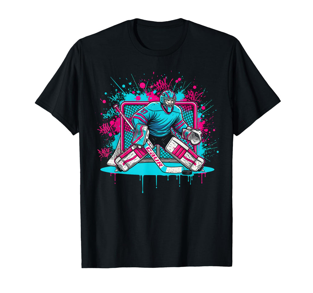 Ice Hockey Goalie Ice Cream Drip Hockey T-Shirt - Novelty Apparel Unisex