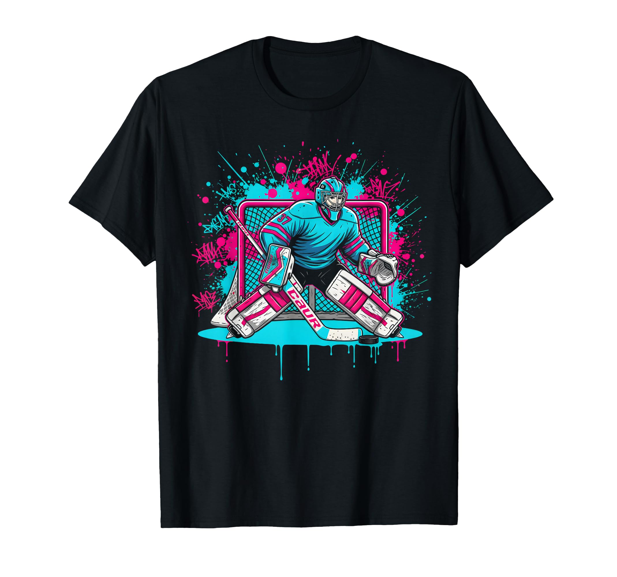 Ice Hockey Goalie Ice Cream Drip Hockey T-Shirt - Novelty Apparel Unisex