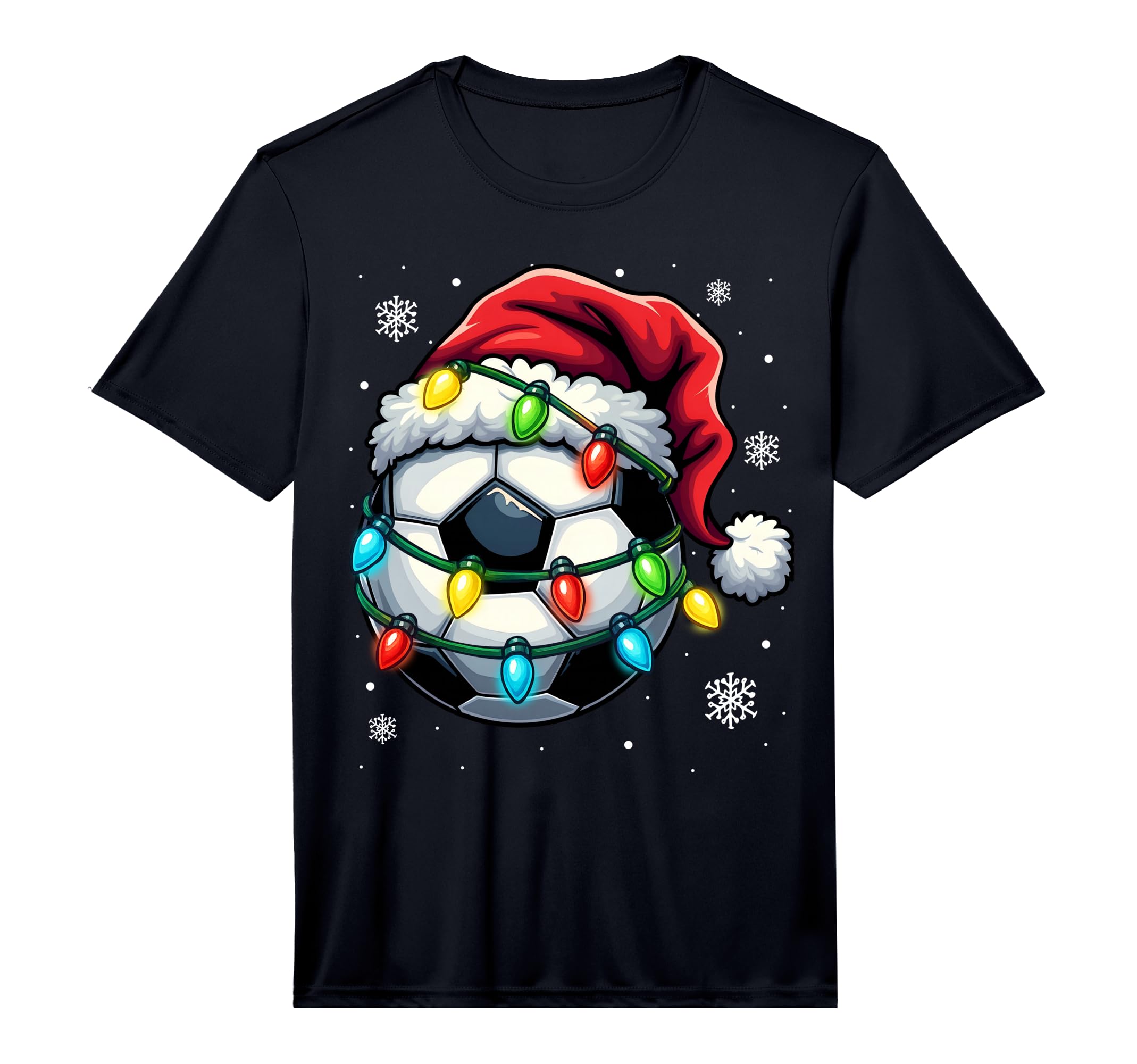 Soccer Ball Santa Hat Lights Funny T-Shirt - Custom Art Print Unisex