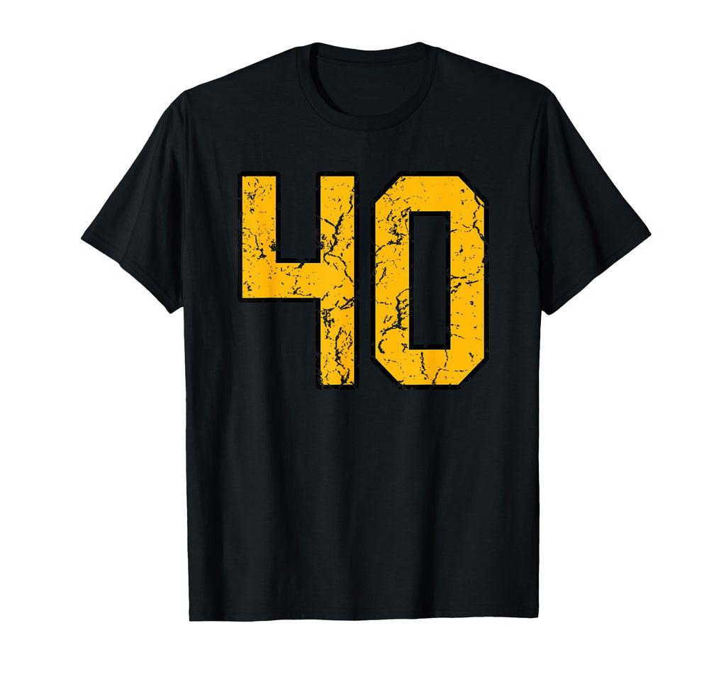 Gold And Black Sports Number 40 T-Shirt - Casual Everyday Wear Unisex