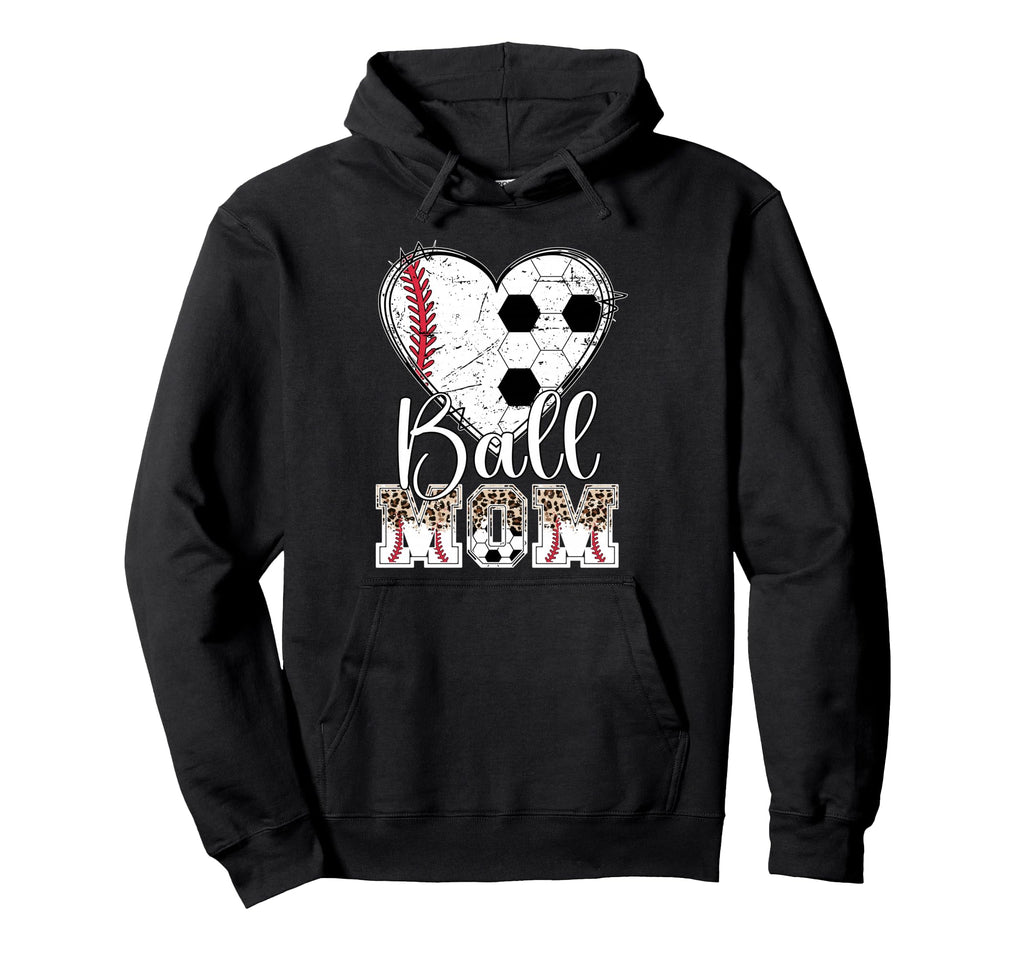 Ball Mom Heart Soccer Baseball Mom Hoodie - Trendy Graphic for Adults