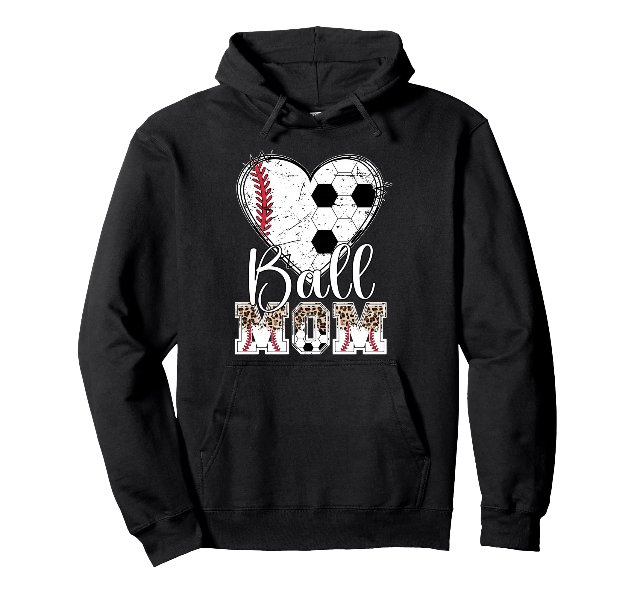 Ball Mom Heart Soccer Baseball Mom Hoodie - Trendy Graphic for Adults