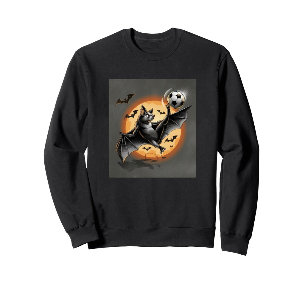 Funny Bat Playing Soccer Halloween Sweatshirt - Graphic Print for Adults