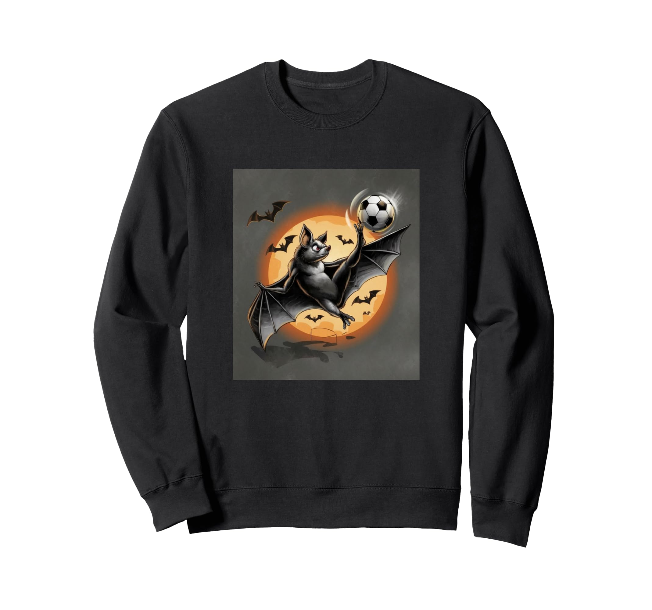 Funny Bat Playing Soccer Halloween Sweatshirt - Graphic Print for Adults