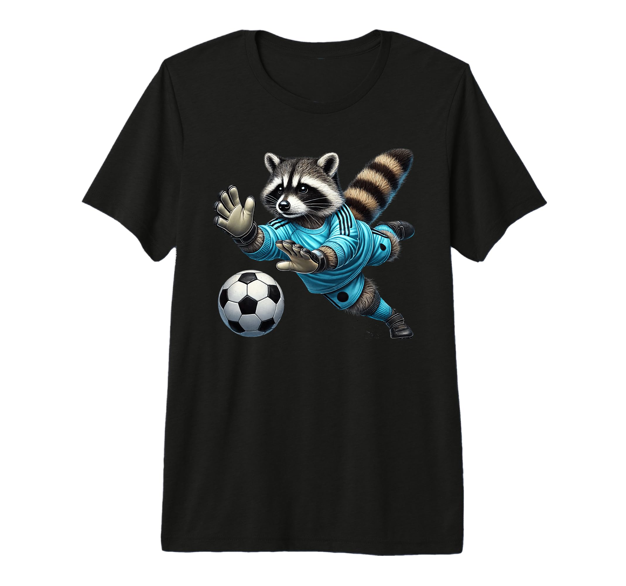 Raccoon Soccer Goalie Diving Save Tri T-Shirt - Graphic Print Men Women