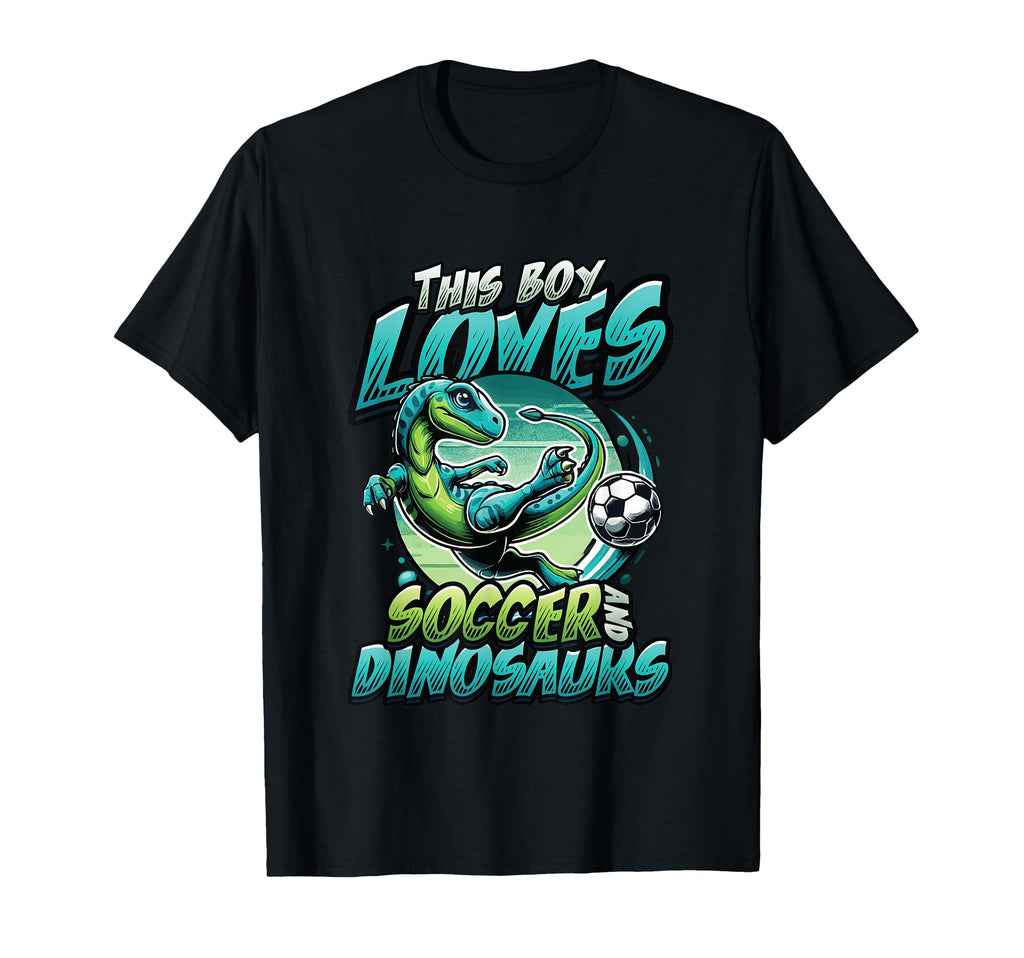 This Loves Soccer And Dinosaurs Playing T-Shirt - Streetwear Style Unisex