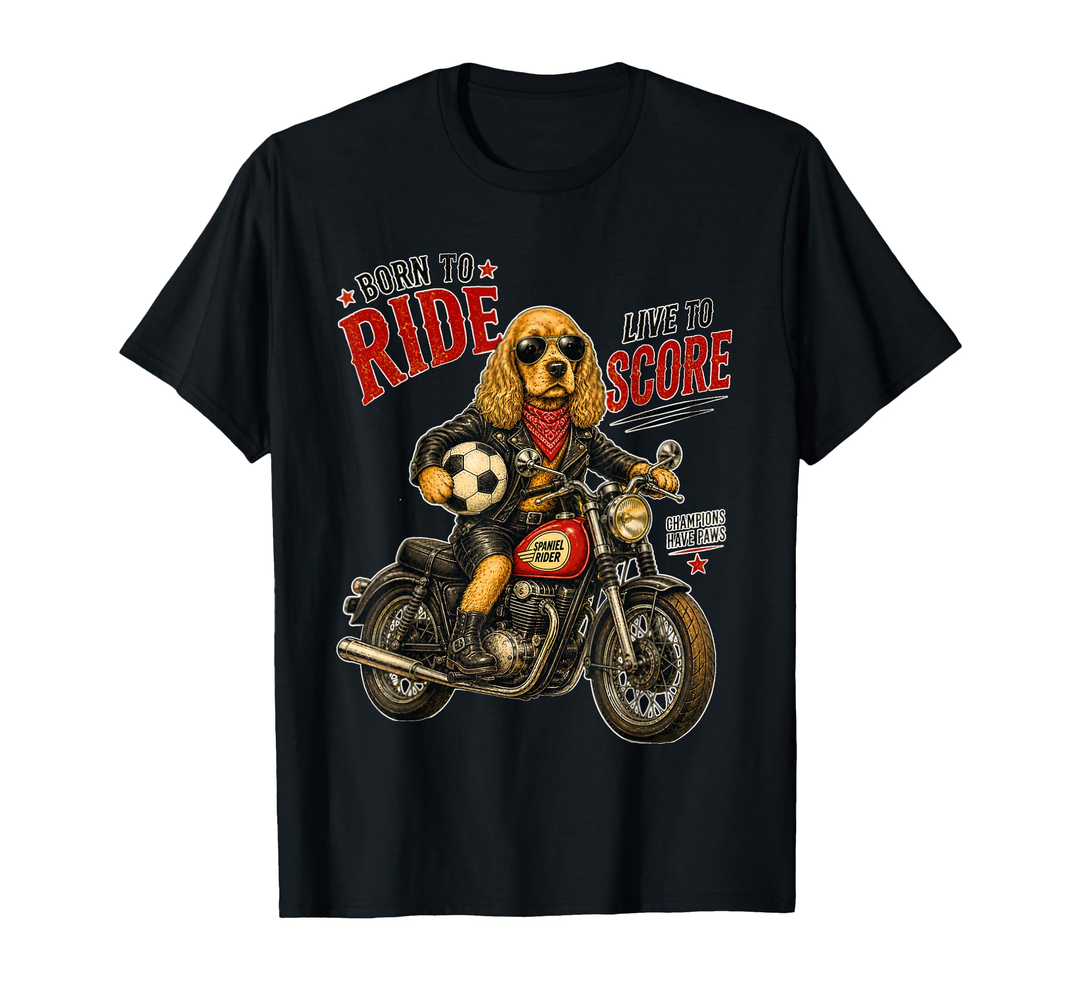 Cocker Spaniel Motorbike Love Footbal T-Shirt - Novelty Apparel Men Women