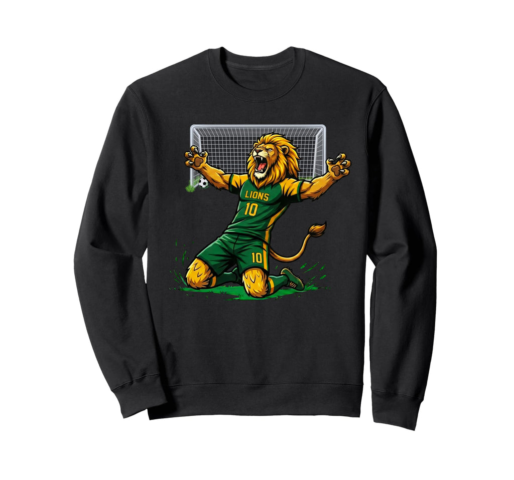 Lion Soccer Player Score Goal Knee Slide Sweatshirt - Graphic Print Unisex