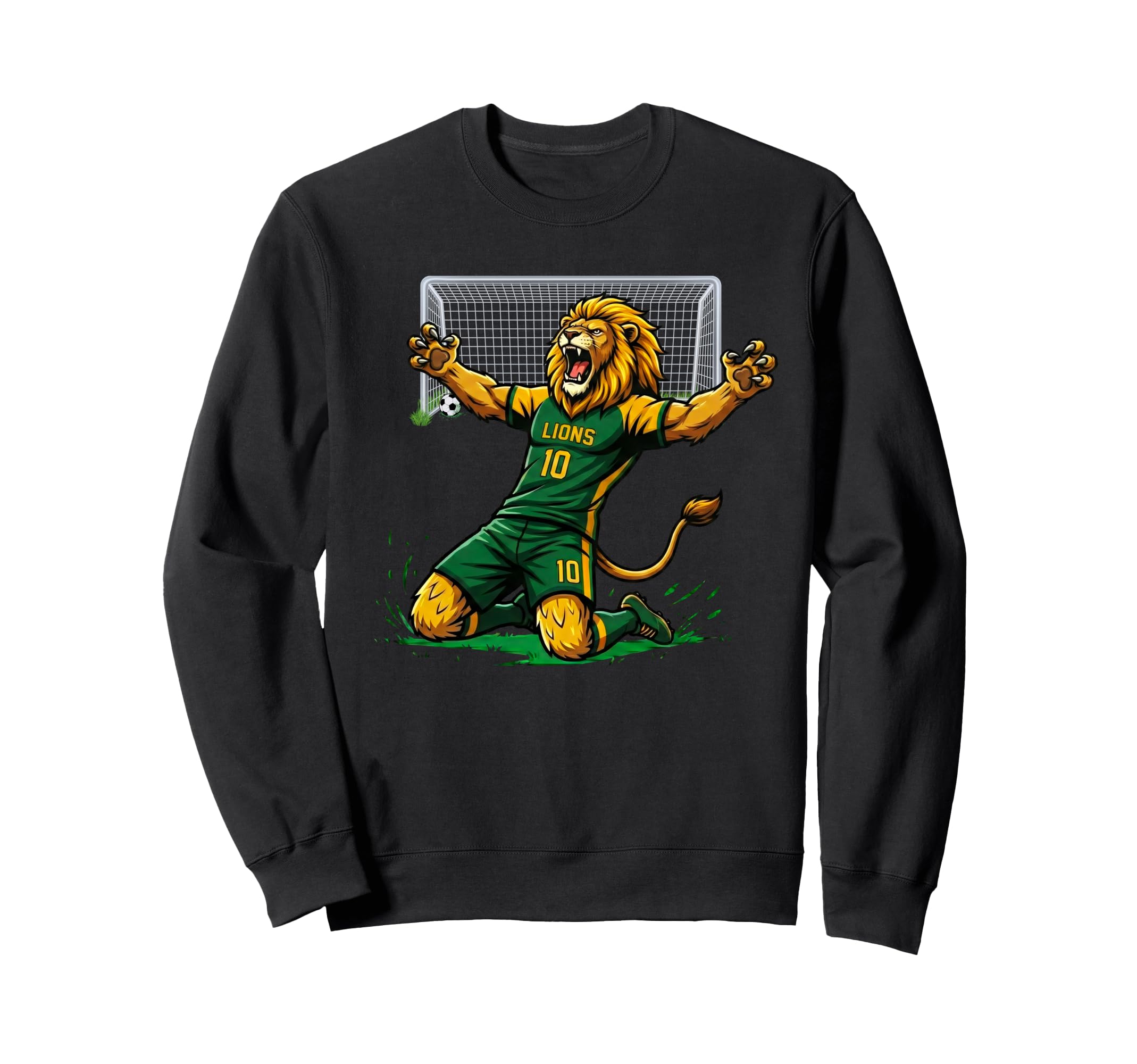Lion Soccer Player Score Goal Knee Slide Sweatshirt - Graphic Print Unisex