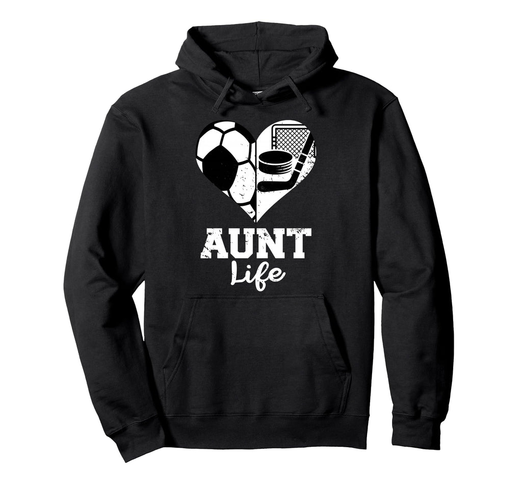 Aunt Life Soccer Hockey Heart Split Sports Hoodie - Graphic Print Unisex