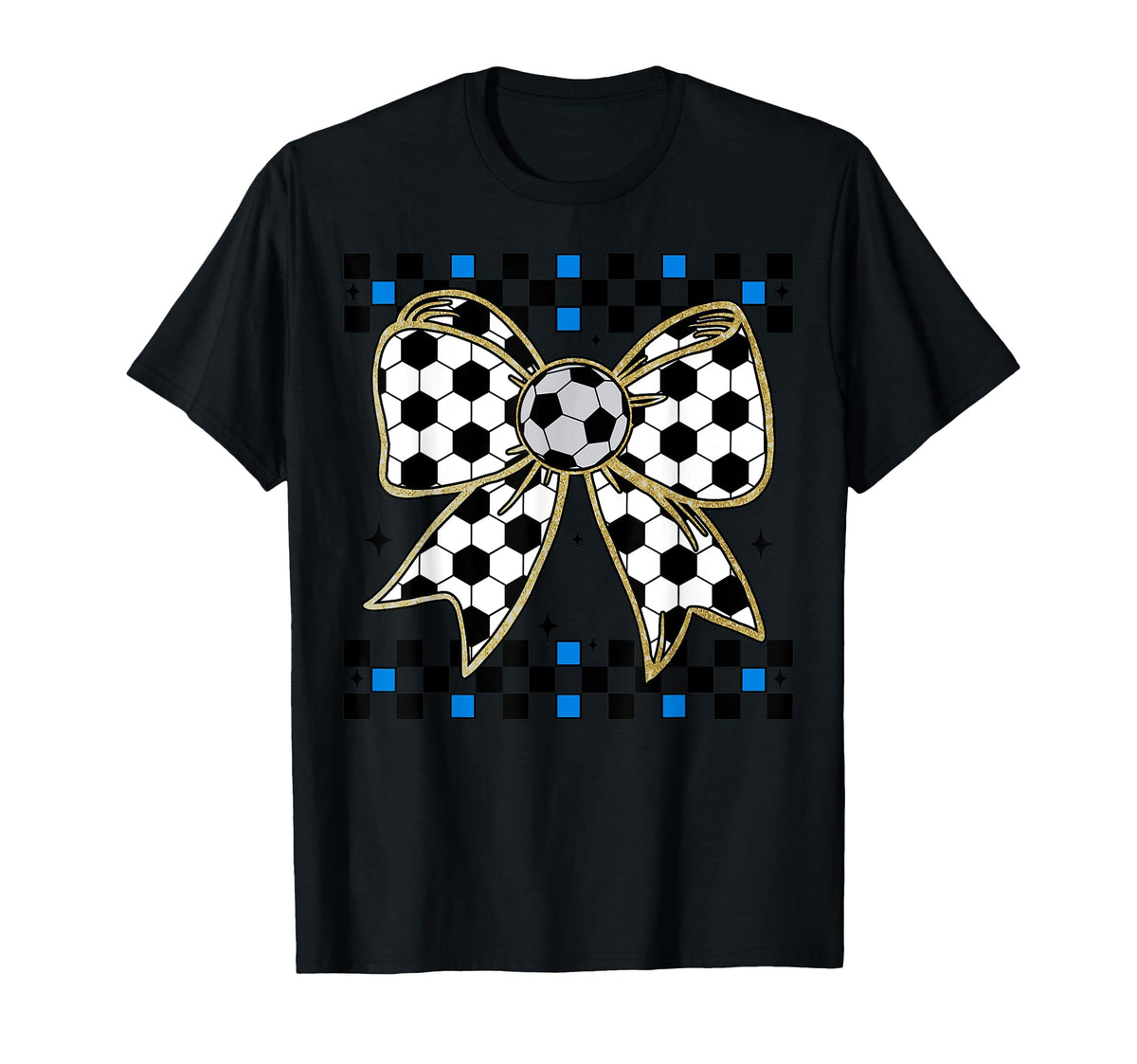 Soccer Bow Checkered Ribbon Gift Sports T-Shirt - Trendy Graphic Unisex