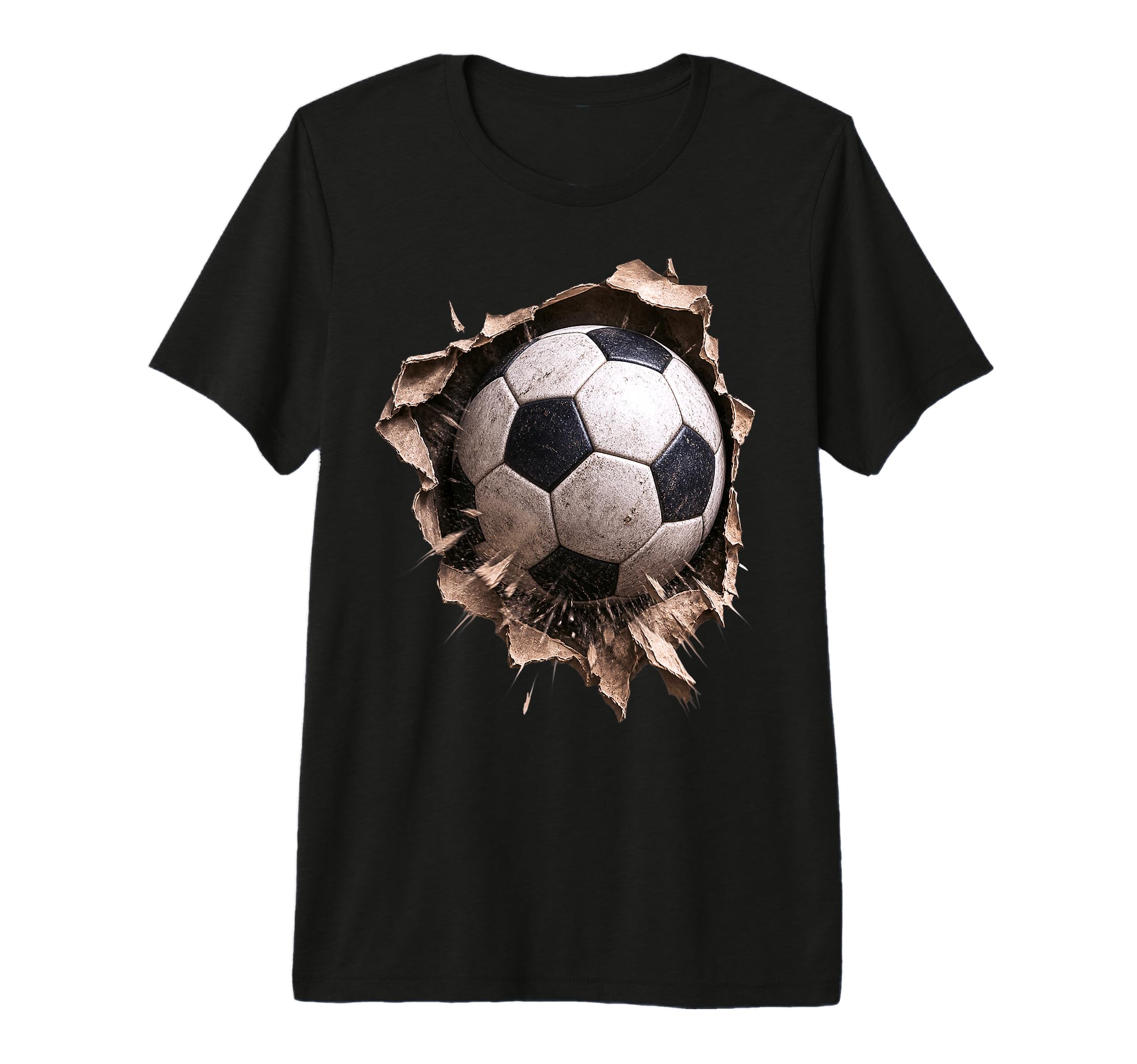 Soccer Ball Torn Fabric Bursting 3D Tri T-Shirt - Unique Graphic Unisex