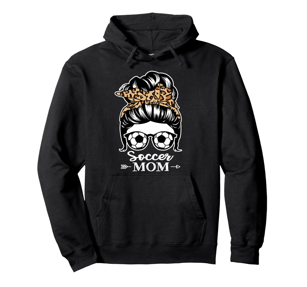 Soccer Mom Messy Bun Hair Funny Soccer Hoodie - Novelty Apparel for Adults