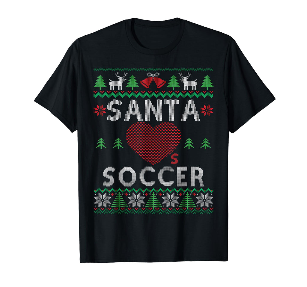 Santa Loves Soccer Funny Ugly T-Shirt - Graphic Print Unisex