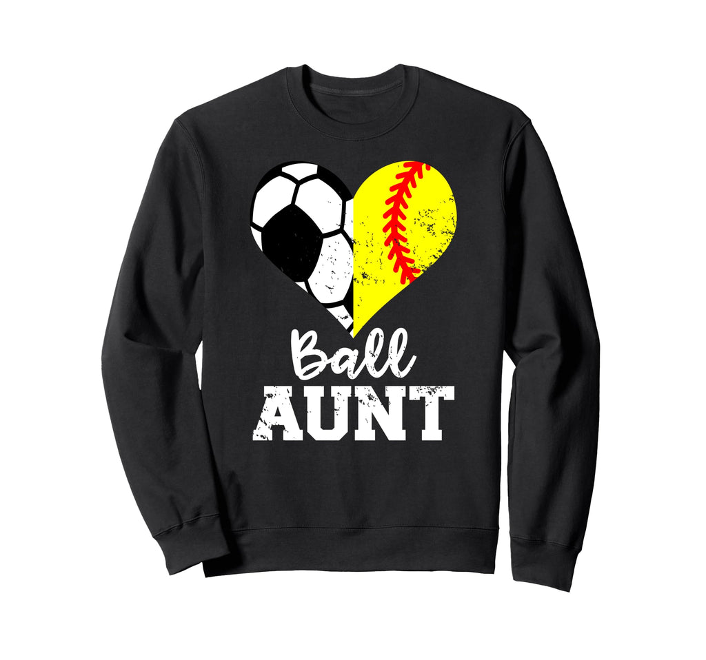 Ball Aunt Heart Funny Soccer Softball Sweatshirt - Novelty Apparel Unisex