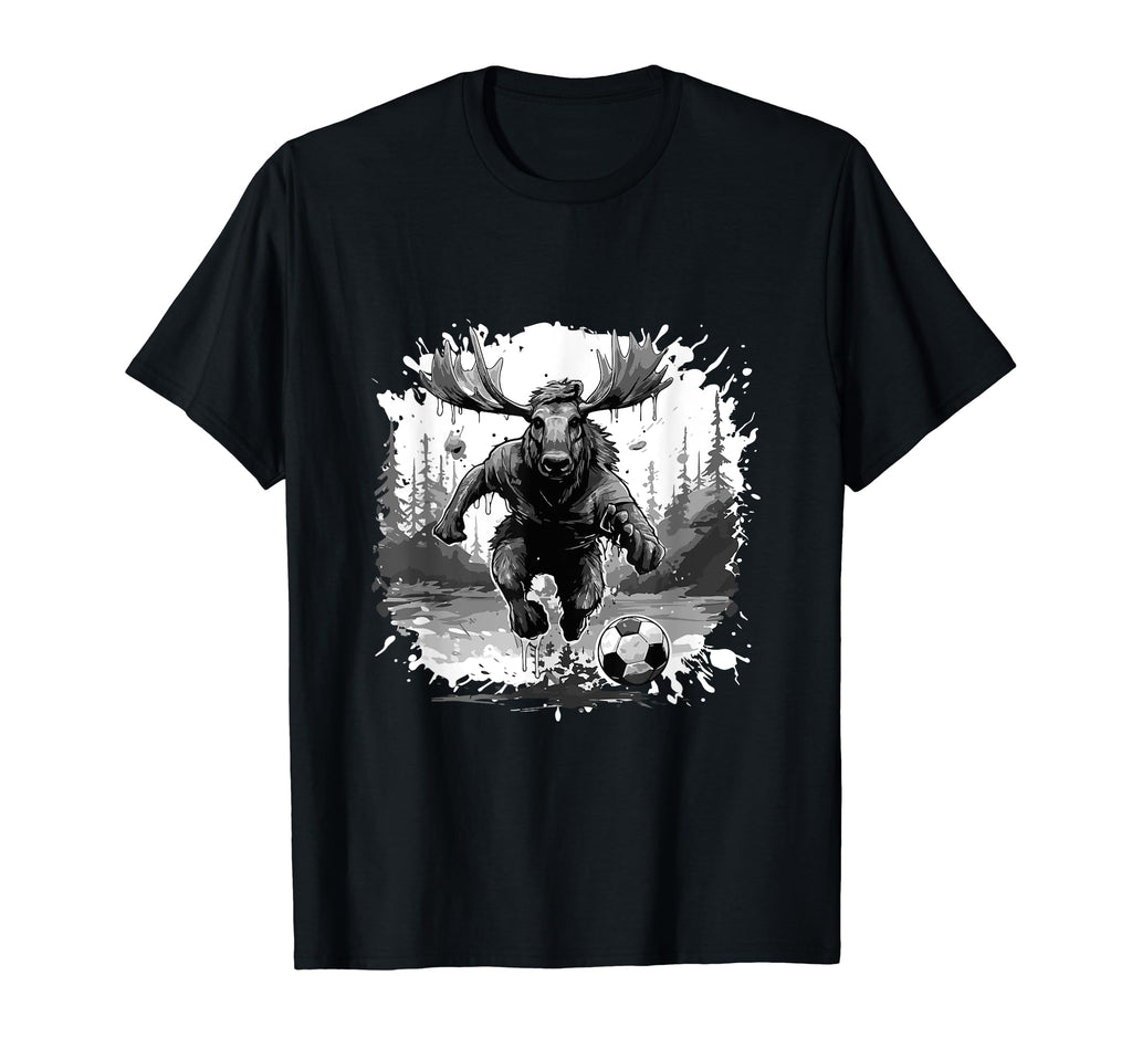 Moose Playing Soccer Sports Team T-Shirt - Casual Everyday Wear Unisex