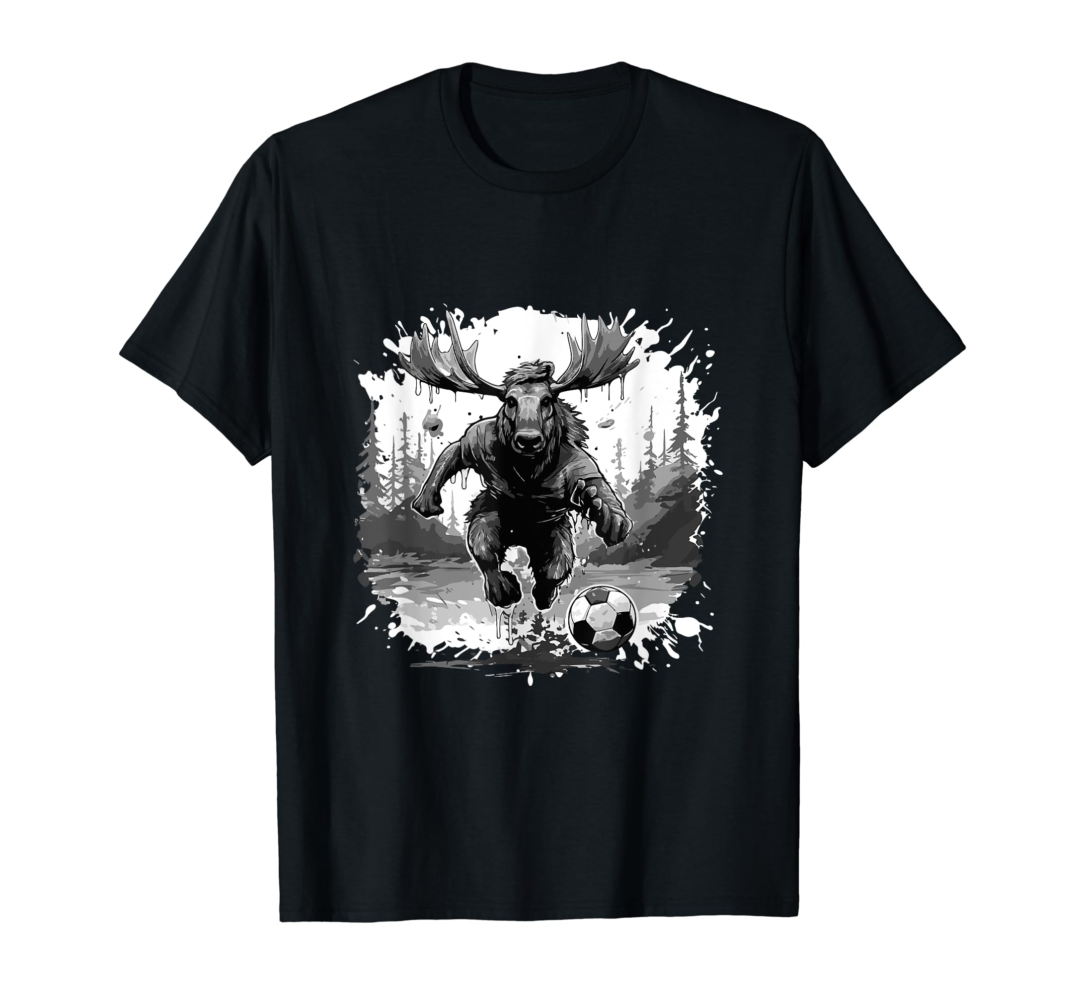 Moose Playing Soccer Sports Team T-Shirt - Casual Everyday Wear Unisex
