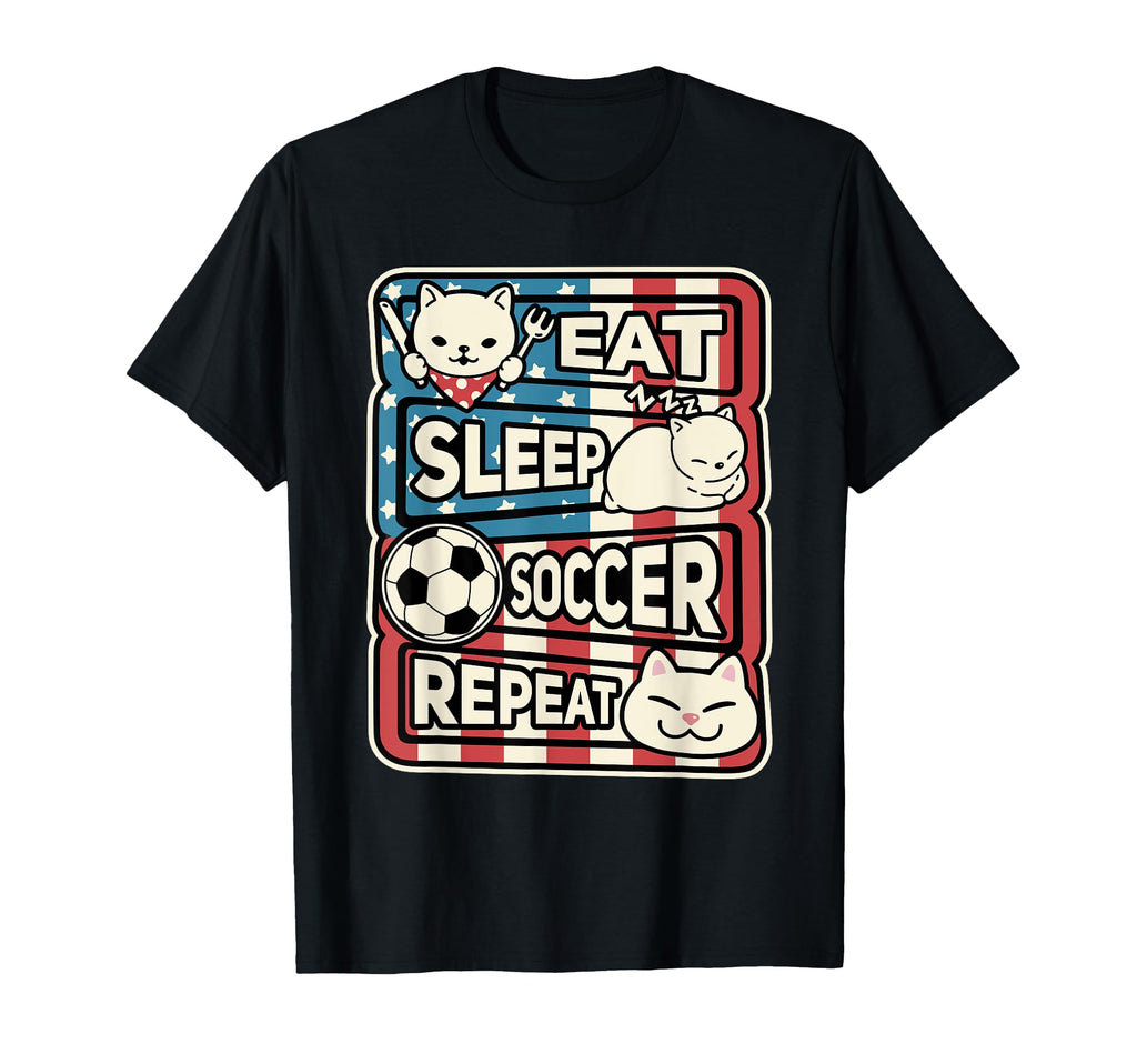 Eat Sleep Soccer Repeat Patriotic T-Shirt - Trendy Graphic Men Women