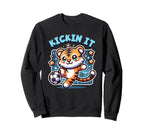 Soccer Player Tiger Kickin It Sweatshirt - Aesthetic Graphic for Adults
