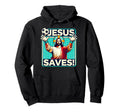 Funny Soccer Goalie Jesus Saves Goalkeeper Hoodie - Graphic Print Unisex