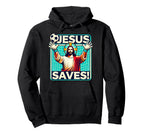 Funny Soccer Goalie Jesus Saves Goalkeeper Hoodie - Graphic Print Unisex