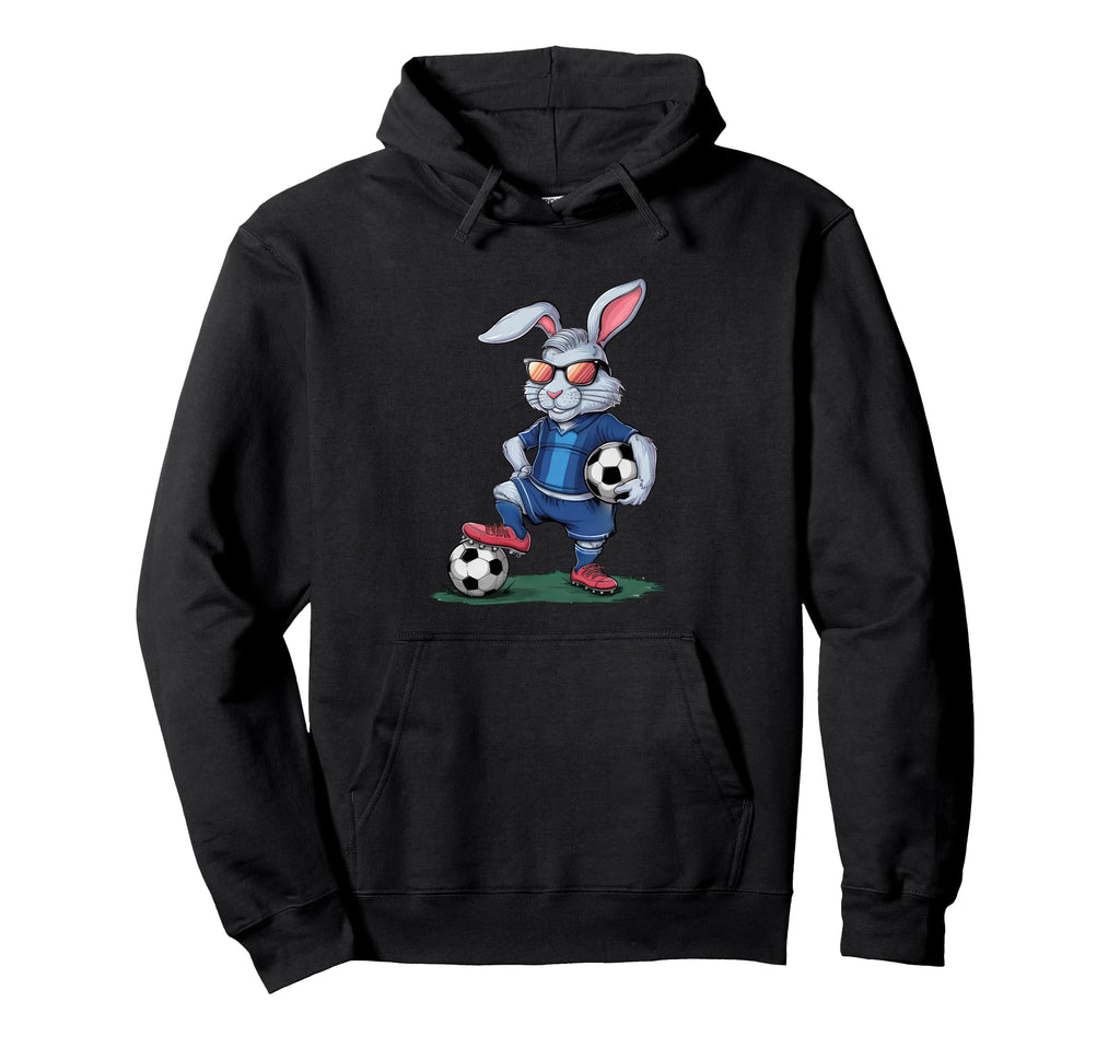 Funny Soccer Rabbit Cartoon Sports Fan Hoodie - Minimalist Print Men Women