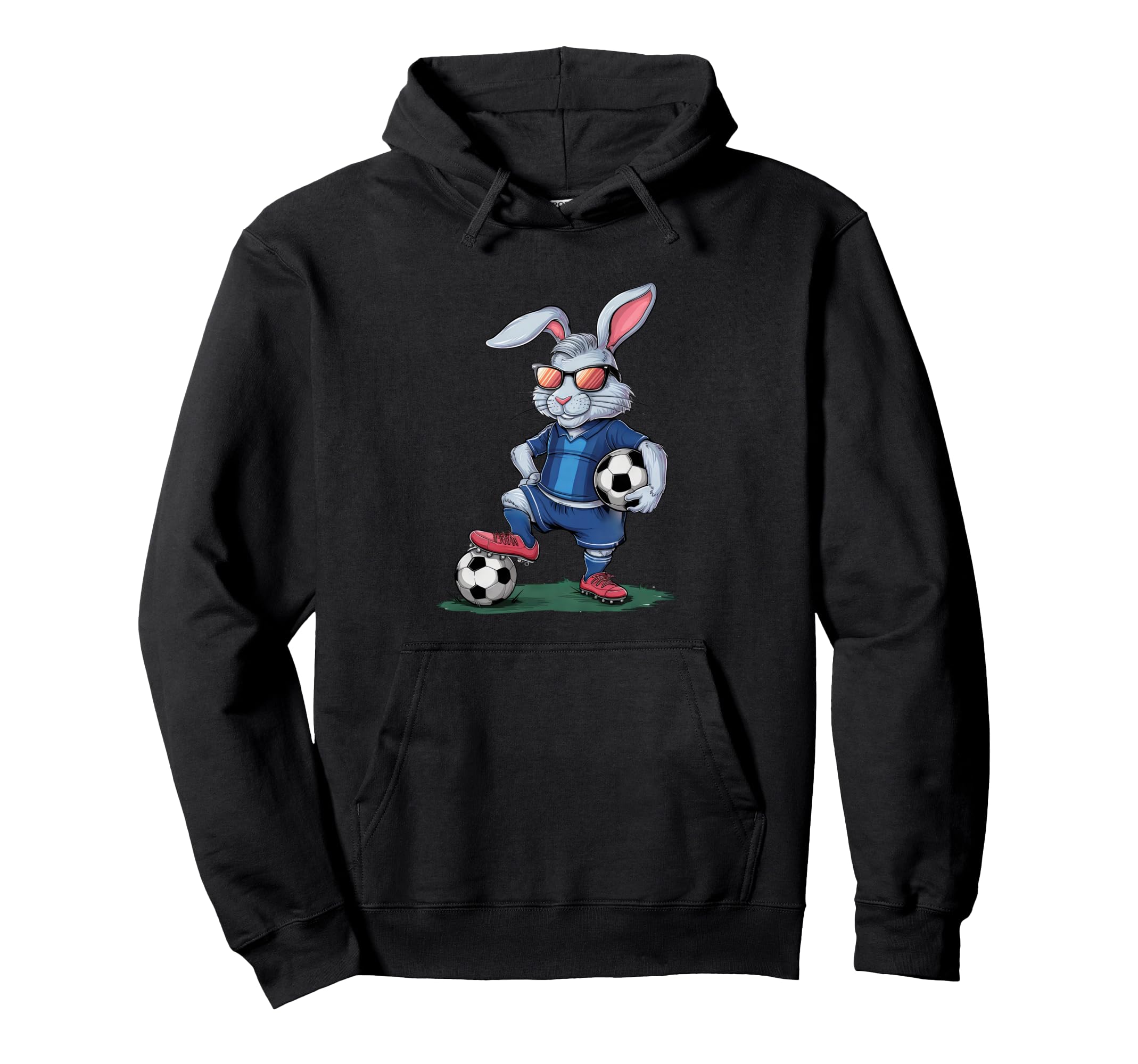 Funny Soccer Rabbit Cartoon Sports Fan Hoodie - Minimalist Print Men Women