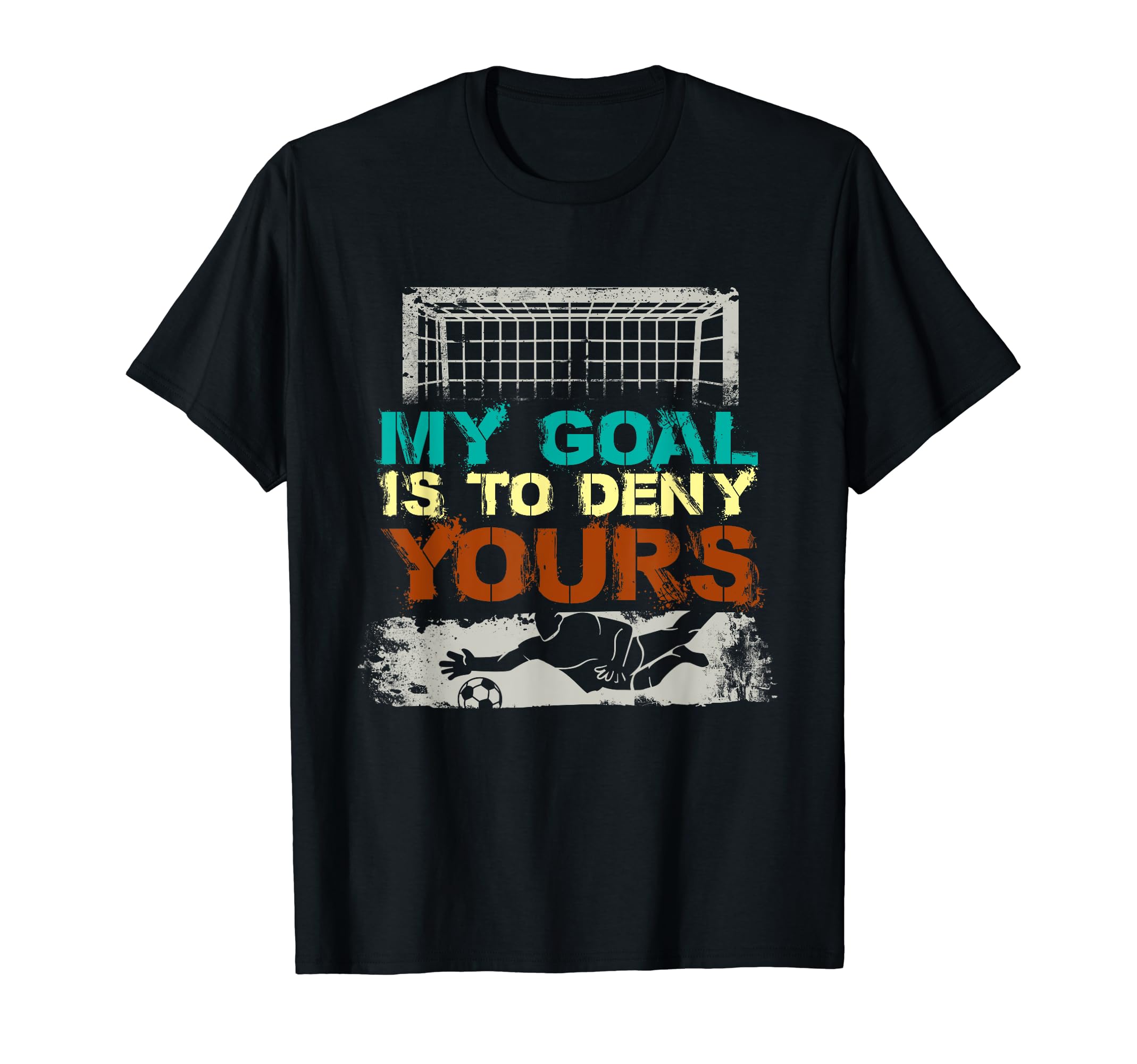 Distressed Soccer Fan Goalie Coach T-Shirt - Minimalist Print for Adults