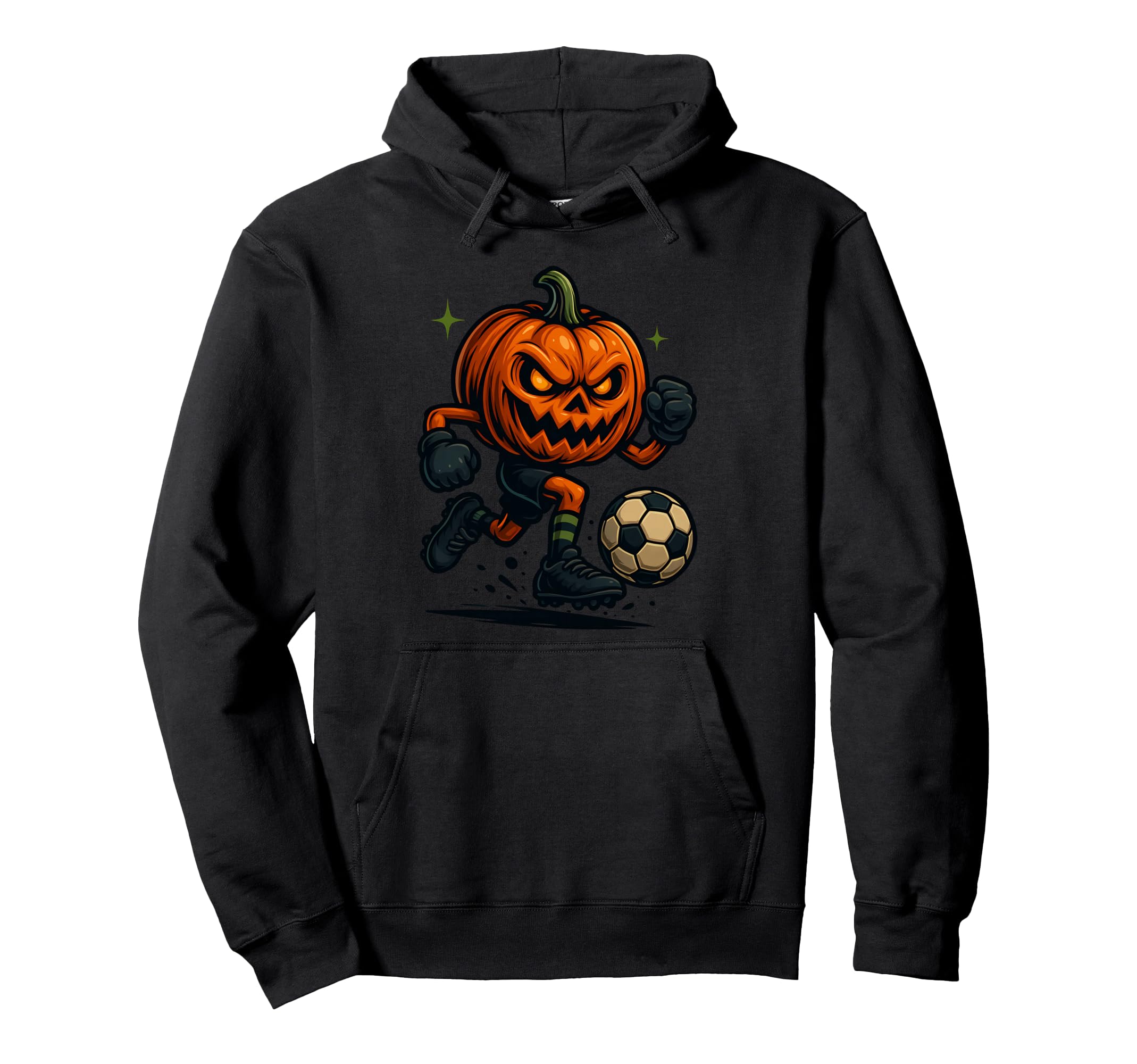 Halloween Scary Pumpkin Showing Soccer Hoodie - Unique Graphic for Adults