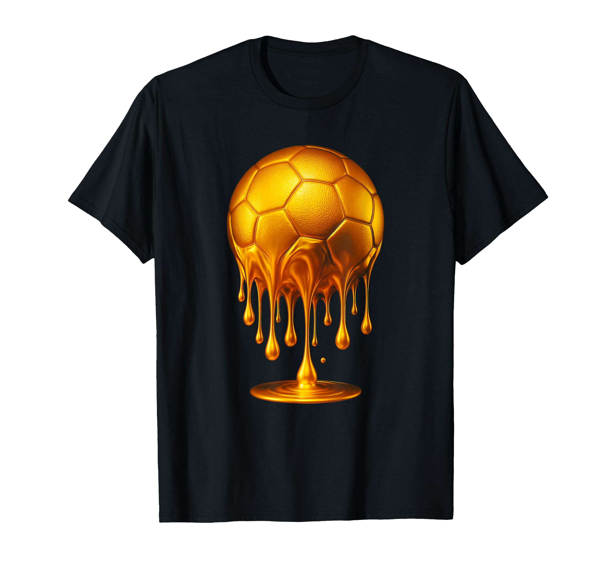 Gold Soccer Ball Drip Abstract Soccer T-Shirt - Graphic Print for Adults