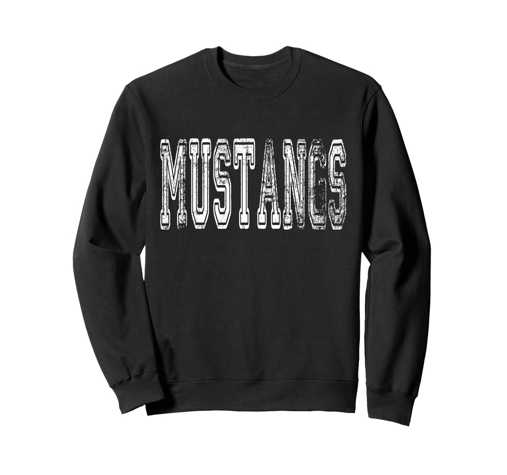Mustangs Mascot Distressed School Sweatshirt - Minimalist Print Men Women