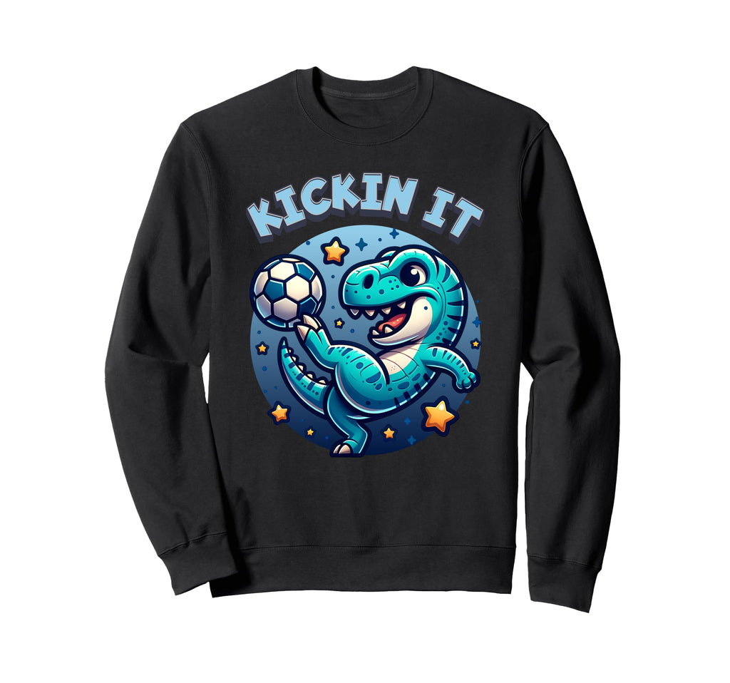 Kickin It T Rex Dinosaur Soccer Sweatshirt - Aesthetic Graphic for Adults