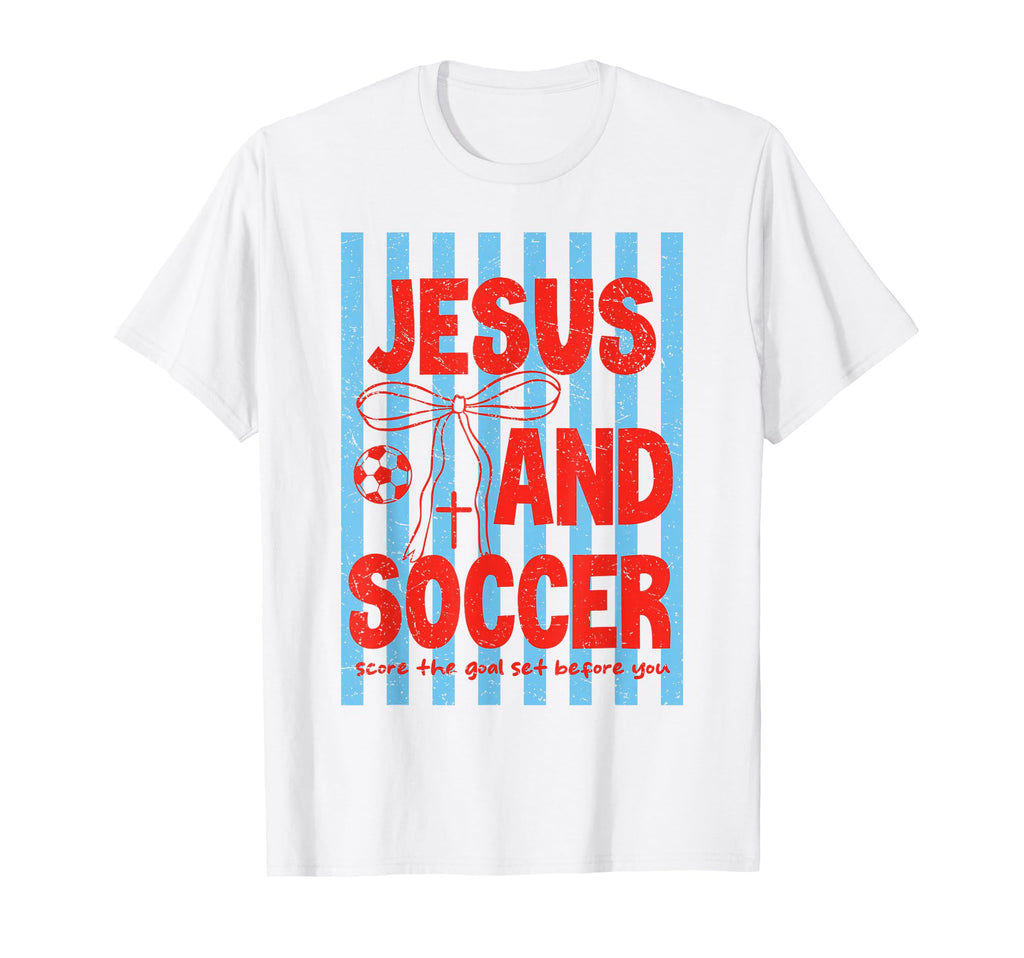 Preepy Jesus And Soccer Reglious T-Shirt - Trendy Graphic Unisex