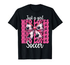 Just Who Loves Soccer Coquette Bow T-Shirt - Graphic Print Men Women