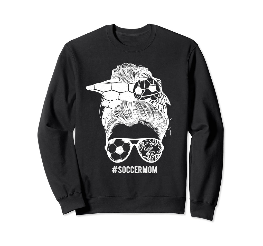 Soccer Mom Messy Bun Hair Soccer Sweatshirt - Unique Graphic Men Women
