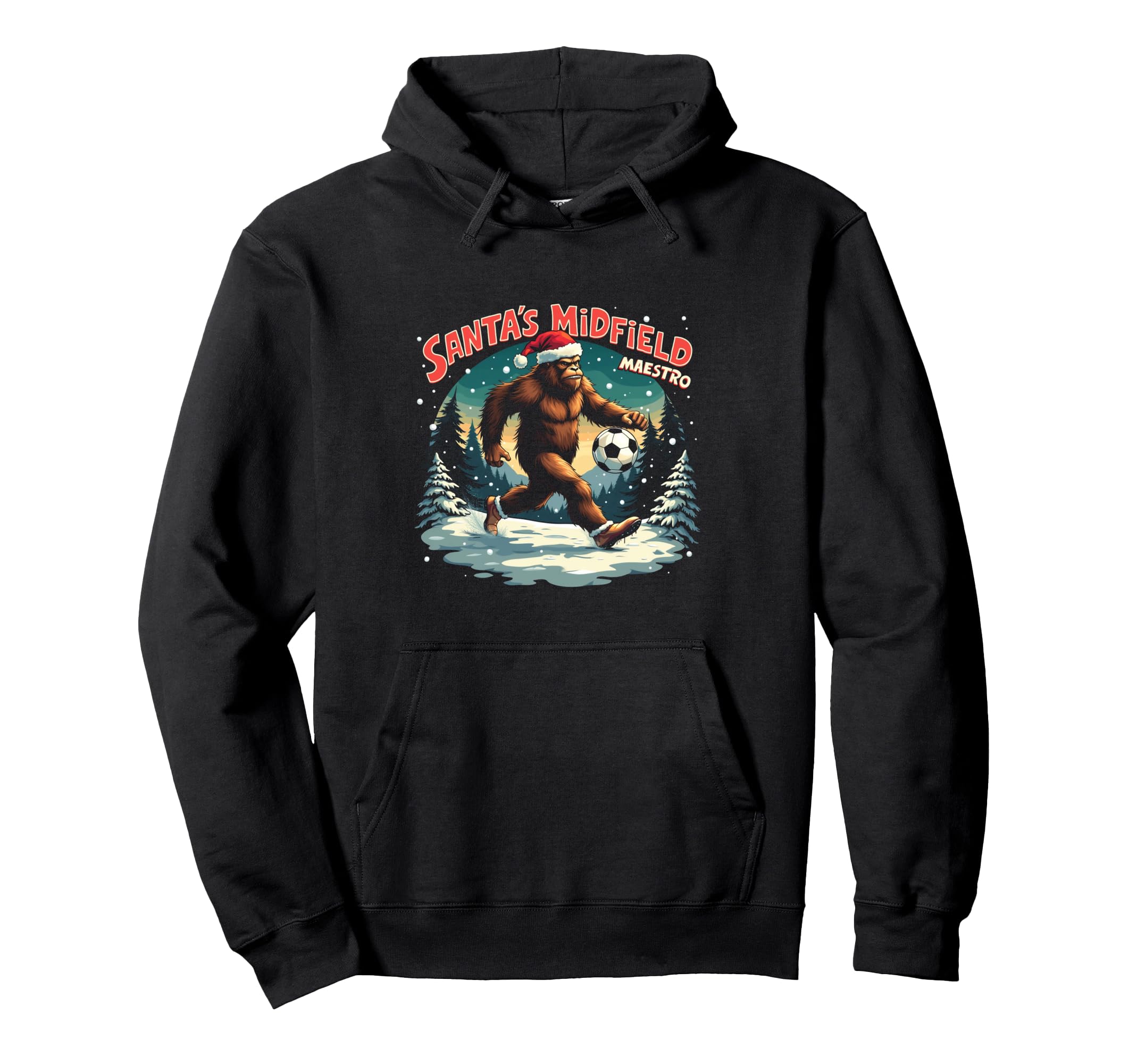 Soccer Midfielder Bigfoot Santas Hoodie - Minimalist Print for Adults
