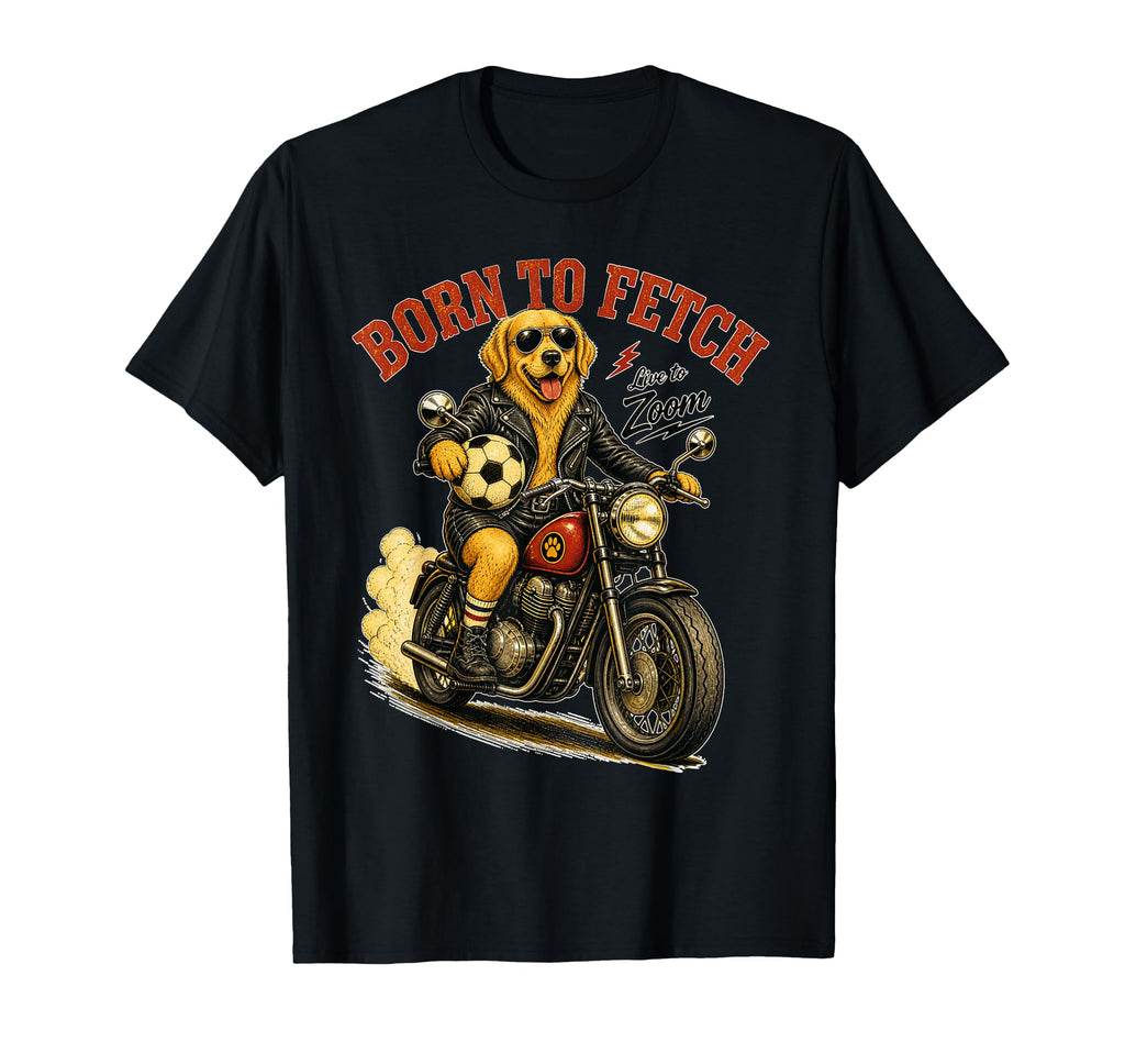 Golden Retriever Motorbike Love T-Shirt - Minimalist Print for Adults