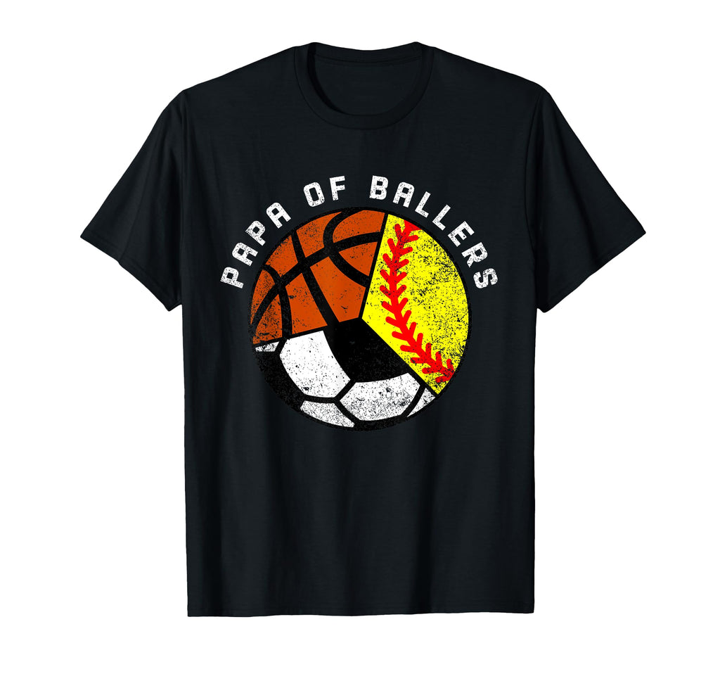 Papa Ballers Funny Softball Soccer T-Shirt - Novelty Apparel Men Women