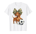 Dachshund Soccer Camo Coquette Bow Dog T-Shirt - Trendy Graphic Men Women
