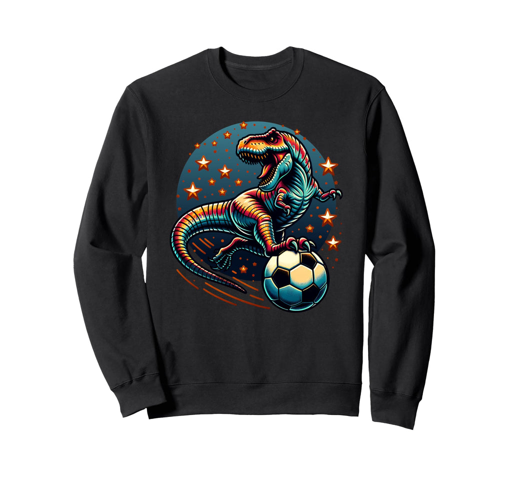 T Rex Dinosaur Kicking Soccer Ball Sweatshirt - Unique Graphic Men Women