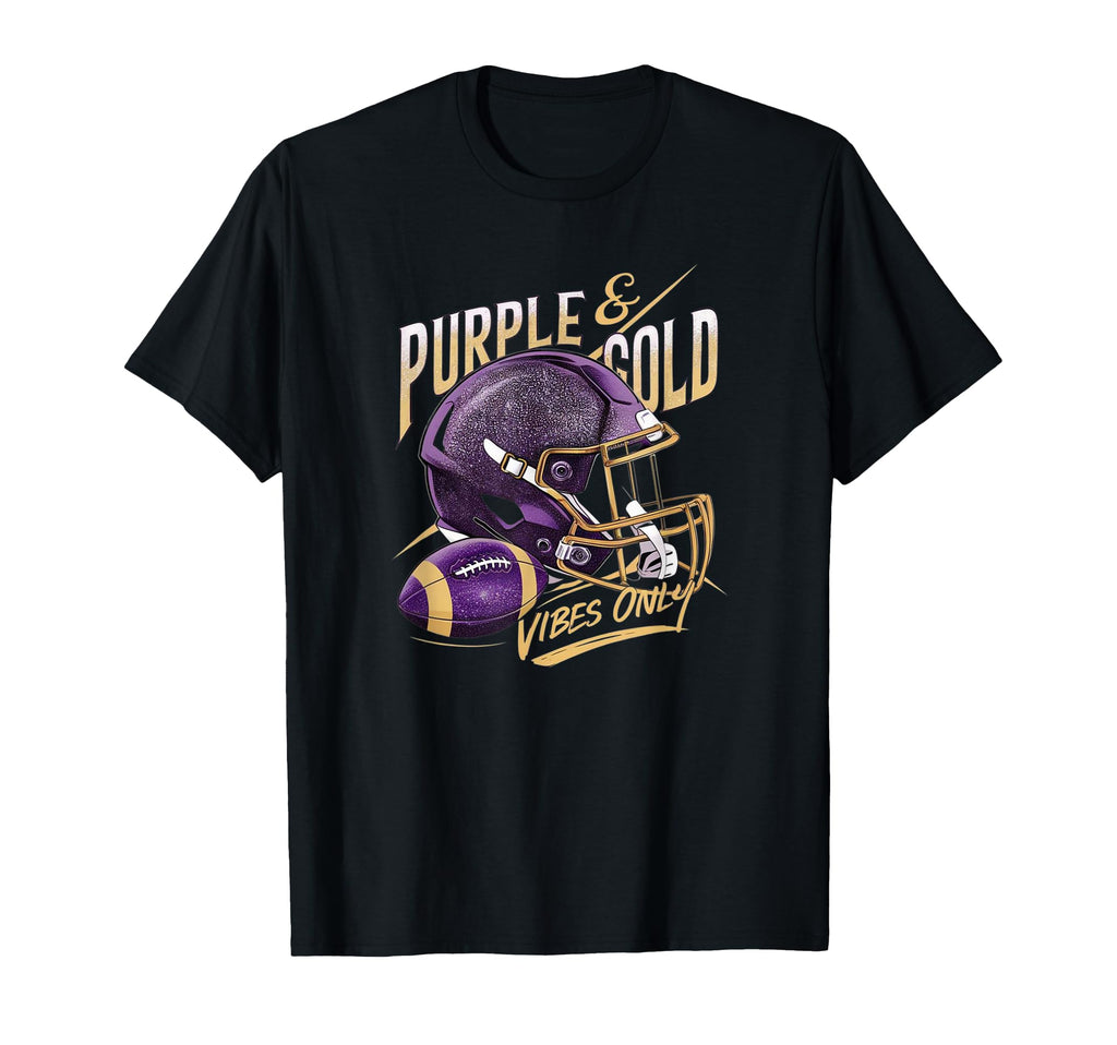 Purple Gold Vibes Only Football Player T-Shirt - Novelty Apparel Unisex